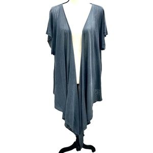 PURE DKNY STEEL BLUE LINEN SHORT SLEEVE MULTIWAY DRAPE FRONT OPEN CARDIGAN